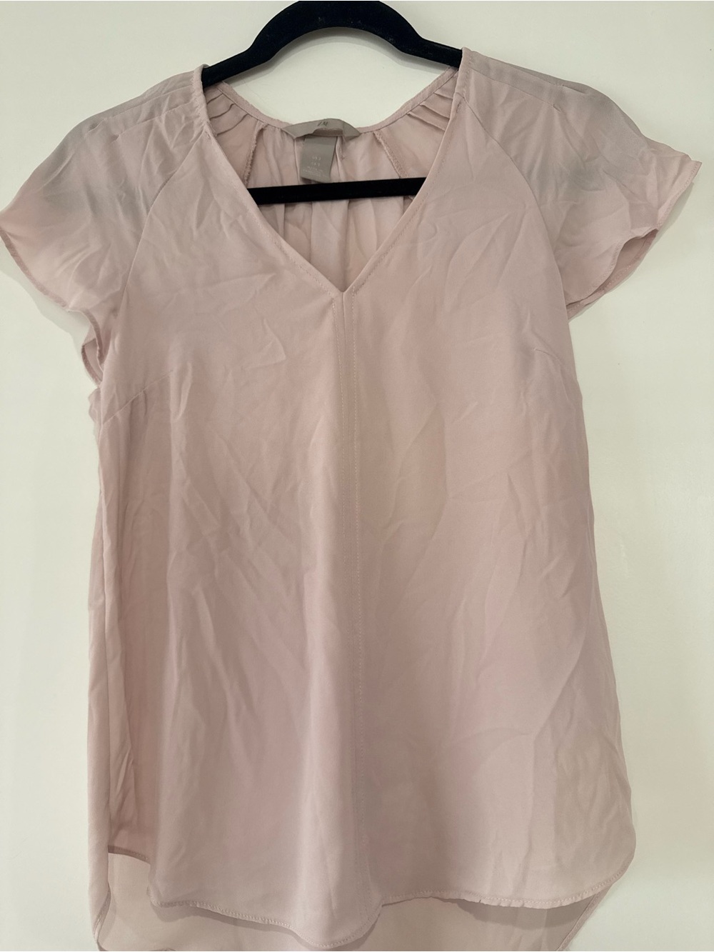 H&M Light Pink V-Neck Short Sleeve Blouse